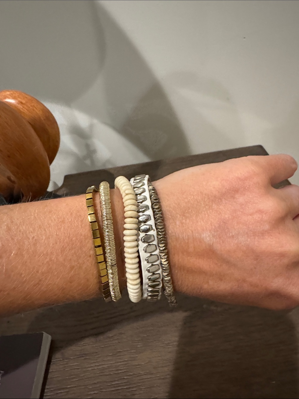 Manetic White and Gold Beaded Bracelet Set - Women Jewelry